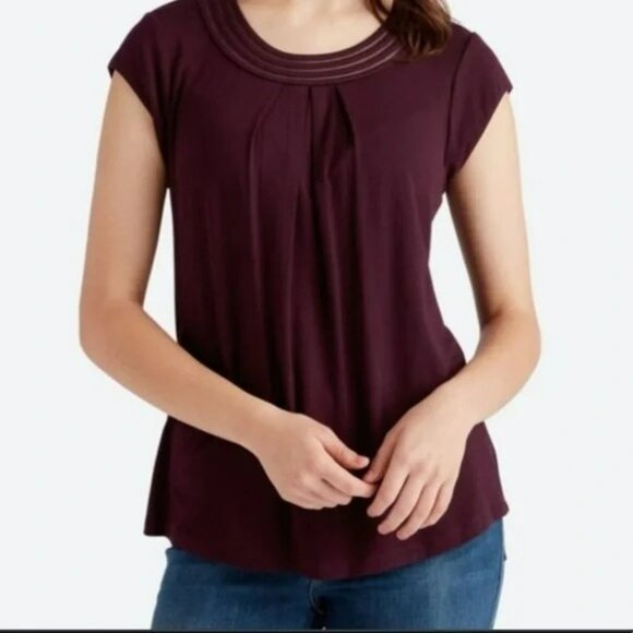 Daniel Rainn Brinn Scoop Neck Pleat Detail Knit Top Small Purple NWT Stitch Fix - Picture 2 of 5